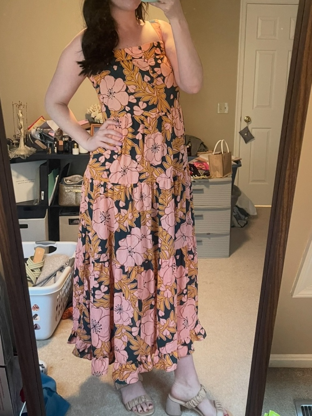 Floral Pink/Orange/Green Sleeveless Maxi Dress